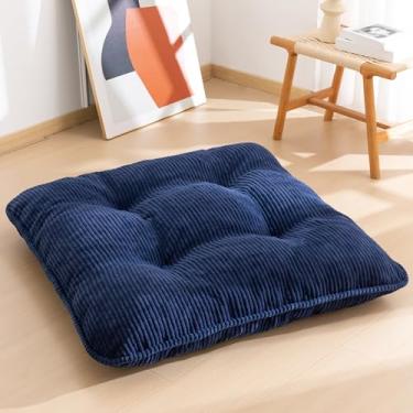 Imagem de Almofada de chão lavável de 89 cm para adultos, almofada de meditação, almofada quadrada extra grande, capa de veludo cotelê tufado removível, para sala de estar ou ioga, azul-marinho, lavável na