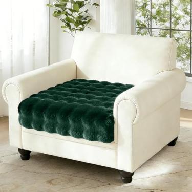 Imagem de Arfntevss Capa de sofá para cães de pelúcia de pele sintética lavável e felpuda capa de cadeira única, antiderrapante, capa para apoio de braço, protetor de móveis (verde enegrecido aveludado, 90 cm x