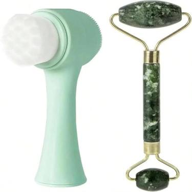 Imagem de 2 peças de escova esfoliante de silicone para limpeza facial, cerdas macias, limpeza profunda de poros, manual e escova de limpeza facial dupla para massagem