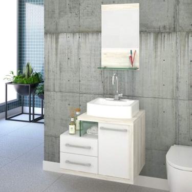 Imagem de Gabinete com Cuba de Apoio Rt41 E Espelheira com Prateleira de Vidro Legno 651w Compace Branco/snow