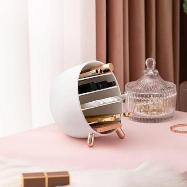 Imagem de Semme Organizador de Armazenamento de Maquiagem Caixa de Armazenamento de Cosméticos de Mesa de Grande Espaço Com Chanfro de Boca Larga de 35 Graus para Penteadeira Batom Sombra de Olho (Branca)