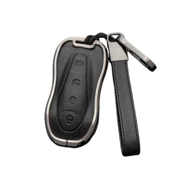 Imagem de Liga + couro carro remoto chave caso capa compatível com geely azkarra tugella fy11 2019 2020 atlas pro emgrand gs x6 suv ec7 estilo(Grey Black)