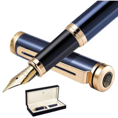 Imagem de GAFNED Conjunto de canetas de luxo azul para homens e mulheres, caixa de presente, acabamento dourado de 24 quilates e ponta banhada a ouro (azul)