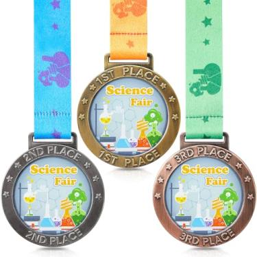 Imagem de Loetere 6 peças Medalha de Prêmio 1º 2º 3º Troféu com Fita Ouro Prata Bronze Troféu para Torneios Jogos de Campo Família (Feira de Ciências)