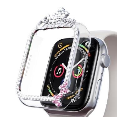 Imagem de AKABEILA Compatível com Apple Watch 7/8/9 45 mm, capa protetora feminina Gils glitter diamante strass bumper para iWatch Smartwatch acessórios coroa - Prata