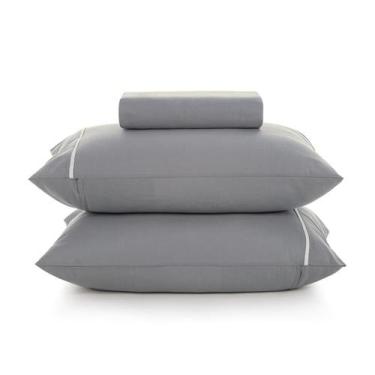 Imagem de Jogo Lençol Elástico Queen 100 Algodão Percal 3 Pçs Karsten, Noah Cinz