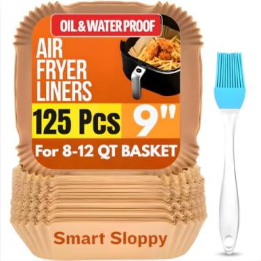 Imagem de Forros descartáveis para fritadeira a ar, quadrados de 23 cm, 125 peças, papel pergaminho antiaderente, à prova de óleo e à prova d'água para facilitar a limpeza | Serve para cestas de fritadeira a ar