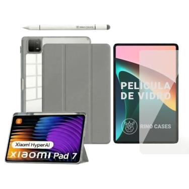 Imagem de Capa Smart Case Xiaomi Pad 7/7 Pro Acrílico - Tampa Magnética Sleep/Wake e Suporte para Caneta - Compatível com Xiaomi Pad 7/7 Pro (2024) (Cinza-claro, Capa + Película + Caneta)