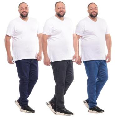 Imagem de Kit 3 Calças Jeans Masculina Plus Size Forma Grande - Flcmodas, 54