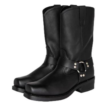 Imagem de Botas de cowboy masculinas de couro PU bico quadrado salto alto botas de equitação, Preto, 10.5