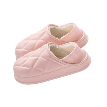 Imagem de Pantufas femininas de inverno com bico fechado, forro de lã, casual, para uso interno e externo, rosa, 36