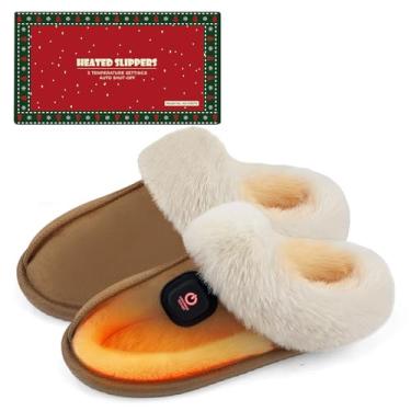 Imagem de Auccipal Pantufas femininas aquecidas de 2500 mAh aquecidas recarregáveis para o inverno, sapatos aquecidos para mulheres com desligamento e 3 níveis de temperatura, presente de Natal de Ação de