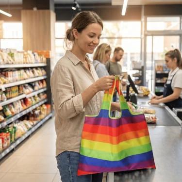 Imagem de Sacola de compras de mercearia reutilizável, bolsa de mão lavável dobrável, capacidade de peso de 15 kg