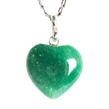 Imagem de Colar Mini Coração Quartzo Verde Natural Pino Prata 950 - CristaisdeCu