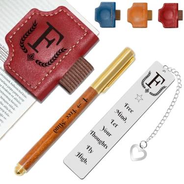 Imagem de Marcador de livro personalizado com suporte de caneta, conjunto de marcadores de livro de couro magnético personalizado com canetas de madeira personalizadas e marcador de livro de metal – para
