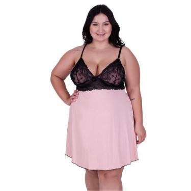 Imagem de Camisola Plus Size Bicolor Detahe de Renda Adulto Feminino Sheyla - NA