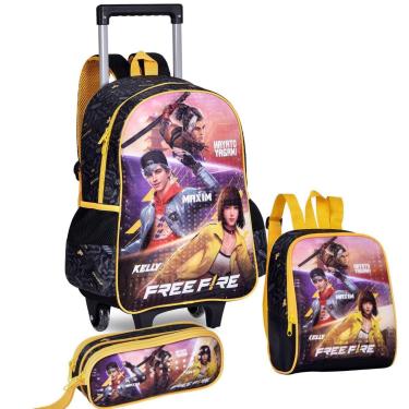 Imagem de Kit Mochila De Rodinha Estojo Lancheira Escolar Free Fire-Unissex