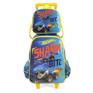 Imagem de Kit Mochila de Rodinhas e Lancheira Luxcel Hotwheels Amarelo-Masculino