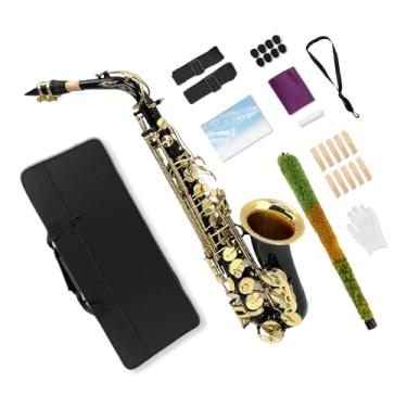 Imagem de Saxofone alto E Flat Black Lacquer Sax Kit completo com estojo de transporte, bocal, tiras, kit de saxofone de palheta para iniciantes para adultos
