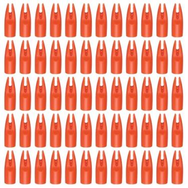 Imagem de YELARXI Nocks de flecha de tiro com arco, 7 mm/0,7 cm ID plástico cola em substituição de seta para (caça faça-você-mesmo/composto/arco recurvo/arco composto) e 60 peças e plástico e laranja