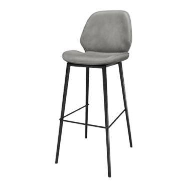 Imagem de Assento de couro multiuso simples banco de ferro bar restaurante bar lazer cadeira alta com encosto moderno (cinza)