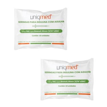 Imagem de Seringas para Insulina Uniqmed 100U 1,0mL 8mm 30G Com 20 Unidades
