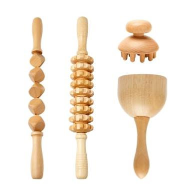 Imagem de Ferramentas de massagem para terapia de madeira anticelulite, rolo massageador de madeira, copo Gua Sha, kit de drenagem linfática (estilo e)