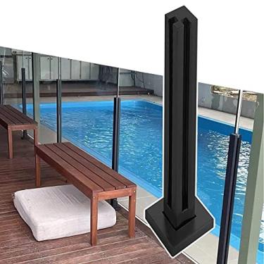 Imagem de Balaustrada de vidro preto, poste de balaustrada de vidro quadrado de aço inoxidável, sistema de suporte de cerca de deck de pátio de piscina, braçadeira de proteção segura com ferragens