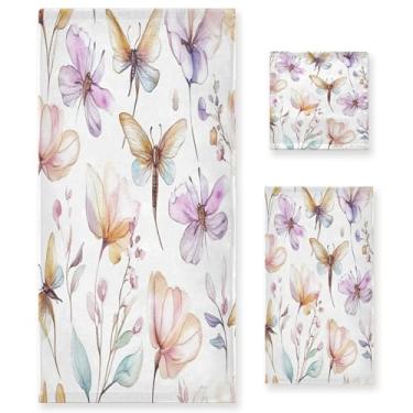Imagem de xigua Conjunto de toalhas de banheiro de flores em aquarela absorvente macio 3 peças toalha de banho toalha de mão toalhas decorativas para banheiro, academia, hotel, praia, piscina