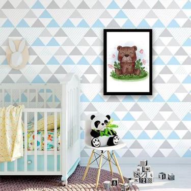 Imagem de Quadro Decorativo Infantil Aquarela Ursinho Moldura Preta