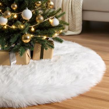 Imagem de MACTING Saia de árvore de Natal de pele sintética, saia de pelúcia branca de 76 cm, capa de base para árvore pequena e macia e fofa para decoração de árvore de Natal para festas de Natal em casa