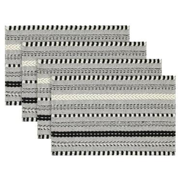 Imagem de Artoid Mode Jogo americano listrado trançado preto fazenda conjunto de tapetes de mesa sazonais 4,30 x 45,7 cm decoração de festa cozinha jantar decoração