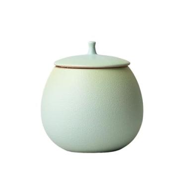 Imagem de x3anggyt5 Latas de chá, vasilha de chá de cerâmica verde com tampa selada, recipiente doméstico de armazenamento de chá para café, ervas, açúcar, especiarias, nozes, recipientes de armazenamento de
