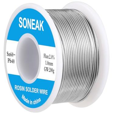 Imagem de SONEAK Solda de chumbo de estanho 60/40 com núcleo de resina para solda elétrica (1,0 mm 200 g)