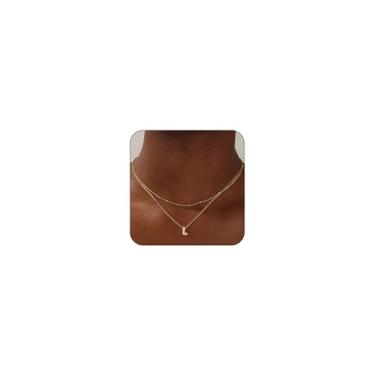 Imagem de Colar delicado com inicial em camadas para mulheres – Colar com pingente de letras fofas de zircônia cúbica banhado a ouro 14K, joias com nome empilhável personalizado, presentes de aniversário para