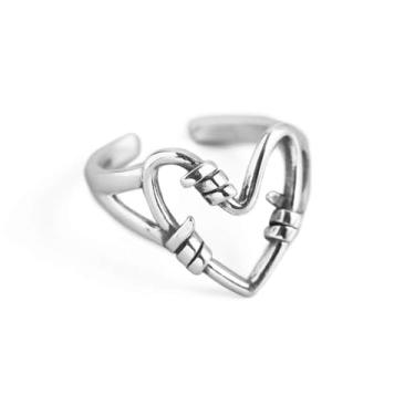 Imagem de Anel de coração espinhoso banhado a prata para mulheres, vintage, declaração de amor, noivado, compromisso, expansível, aberto e ajustável, joia de casamento, aniversário, dia dos namorados