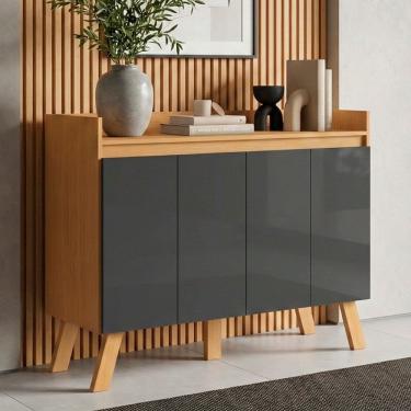 Imagem de Aparador Buffet Organizador Cantinho do Café Cannes 108cm 04 Portas Cinamomo Grafite - Desk Design