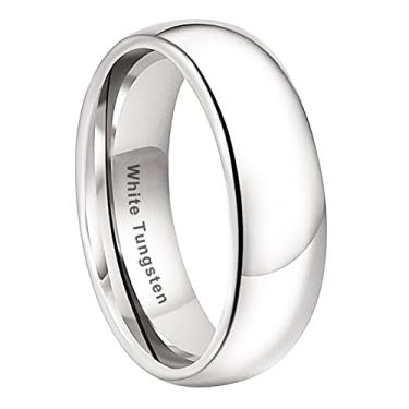 Imagem de TUTISS Anéis de tungstênio branco de 3 mm, 4 mm, 5 mm, 6 mm, 7 mm, 8 mm, 10 mm, para homens e mulheres, alianças de casamento, abobadadas, polidas, ajuste confortável, Metal não precioso, Sem pedra preciosa