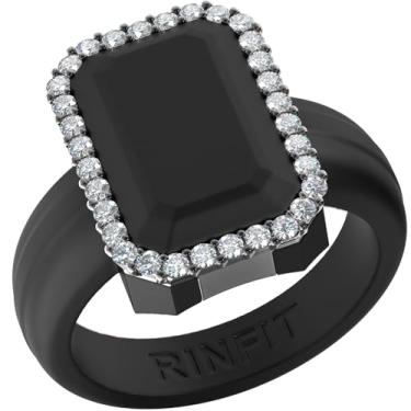 Imagem de Rinfit Aliança de casamento feminina de silicone - anéis de compromisso para ela - corte esmeralda com zircônia cúbica - design patenteado, Size 5, Silicone, Zircônia cúbica