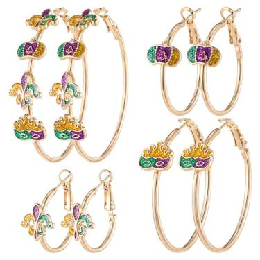 Imagem de Huquary Pacote com 4 brincos de argola banhados a ouro carnaval, leves, grandes, pequenos, para carnaval, presentes para mulheres