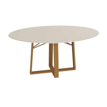 Imagem de Mesa Jantar Elma Premium Madeira Maciça c/ Tampo Madeirado c/ Vidro 120x120cm Carvalho/Off White Kappesberg