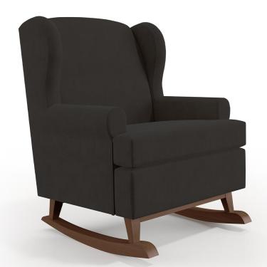 Imagem de Poltrona De Amamentação Com Balanço Malu Base De Madeira P02 Suede Preto - Lyam Decor