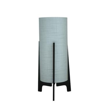 Imagem de Abajur Tripé Madeira Preta Cúpula Tecido Linho Cinza Bivolt