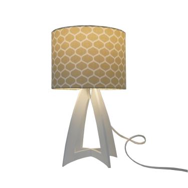 Imagem de Abajur Base Madeira Branca E Cúpula Colmeia Bege