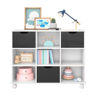 Imagem de Nicho Organizador C/ 3 Gavetas C/ Rodízio Q01 Branco/Preto