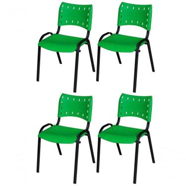 Imagem de Cadeira Iso Base Preto Igreja, Escola, Escritório - Verde - Kit 4 Peças