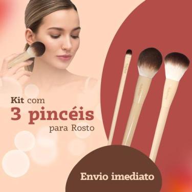 Imagem de KIT 3 Pincéis Ruby Rose Glass Blush + Pó + Corretivo Alta Performance 
