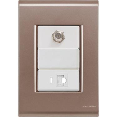 Imagem de Cj Tomadas Rj45 Ethernet + Tv Coaxial Liz Ouro Velho Tramontina Completo Pronto Tramontina