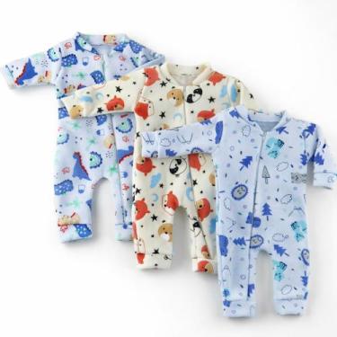 Imagem de Macacão Manga Longa Soft Quentinho Estampado com Zíper Bebê Menina Men