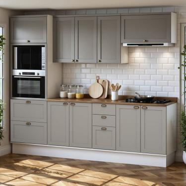 Imagem de Cozinha Completa Modulada 5 Peças 100% Mdf Modelo Americano Provençal Iluminata Branco/Cinza/Ébano